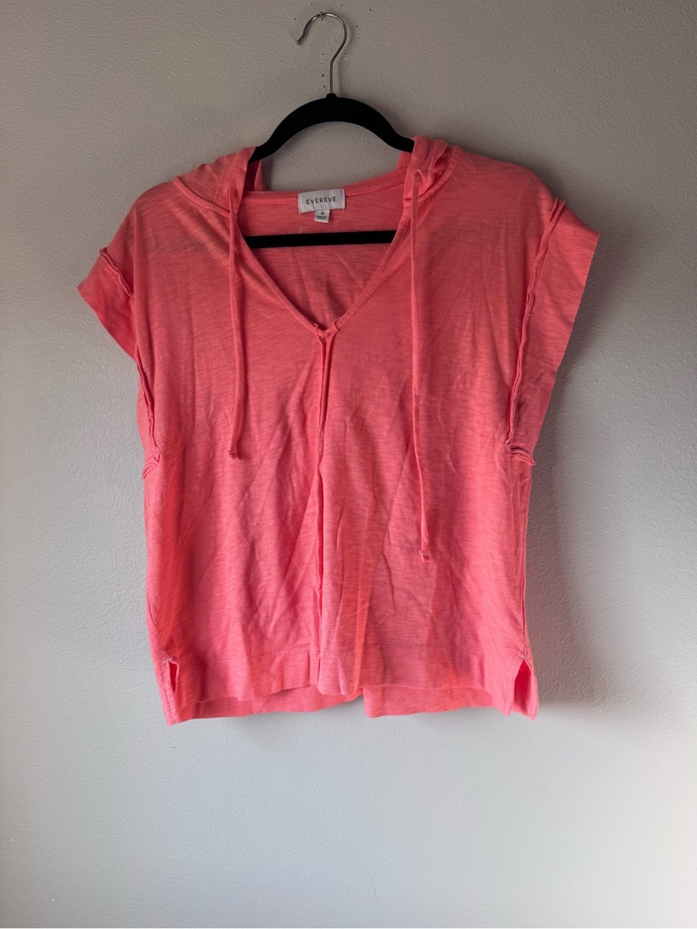Evereve Coral Pink Hooded V-Neck Top